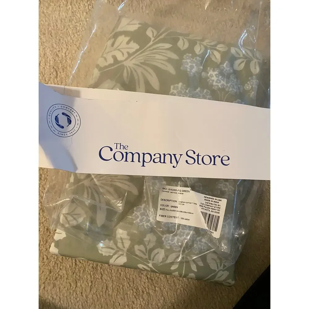 Company Cotton Tira Bird Percale Green Full/Queen Duvet Cover, NEW!